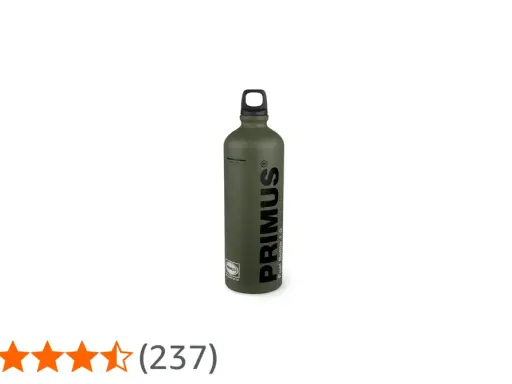 En grön Primus flaska för bränsle, redo för äventyr.