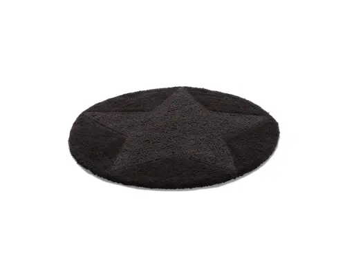 En mjuk, mörk badrumsmatta rund 120 cm med ett stilrent stjärnmönster. Perfekt för att ge ditt badrum en mysig känsla.