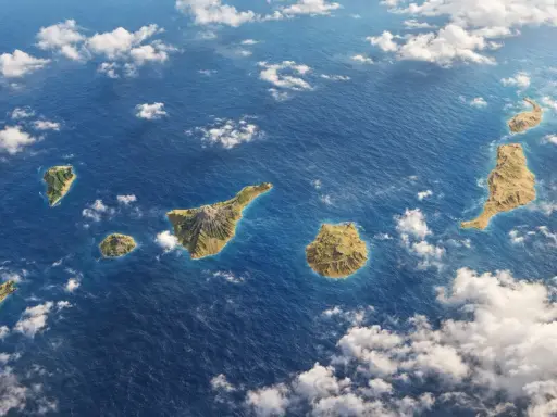 Widok z lotu ptaka na archipelag Wysp Kanaryjskich. Które wybrać: Teneryfa czy Gran Canaria?