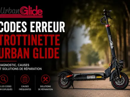Codes erreur trottinette Urban Glide : diagnostic, causes et solutions de réparation. Si votre trottinette électrique s'allume que sur secteur, découvrez les explications.