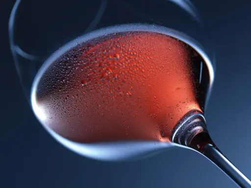 Ein Glas Roséwein mit Kondenswasser. Die ideale trinktemperatur für Primitivo ist erreicht.