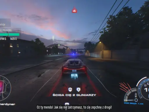 NFS Unbound: ucieczka przed policją, ścigany przez 2 gliniarzy, prędkość 107 mph.