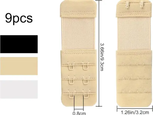 Set da 9 pezzi di prolunga reggiseno in colori nero, beige e bianco. Utile per aumentare il comfort.