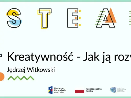Kreatywność co to? Grafika z mózgiem i literami STEAM. Jędrzej Witkowski.