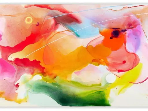 Lebendige Farben fließen ineinander, wie bei abstrakten Malern. Ein Wirbel aus Pink, Orange, Gelb und Grün, durchzogen von feinen Linien.