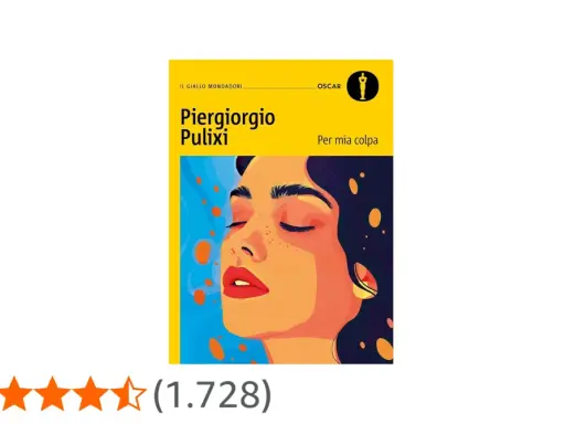 Copertina del libro "Per mia colpa" di Piergiorgio Pulixi, con un ritratto stilizzato di una donna e un punteggio di 4,3 stelle.