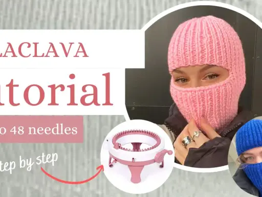 Różowa balaclava na drutach, tutorial krok po kroku z użyciem maszyny Sentro 48.