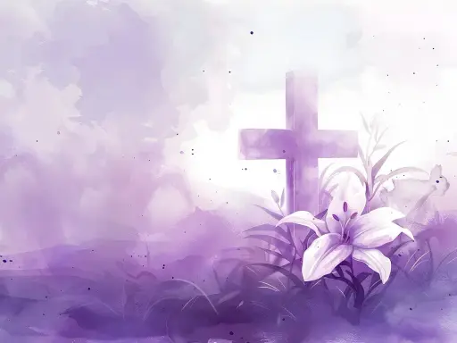 Fioletowy krzyż i lilia, symbol nadziei i odrodzenia, jak w Psalmie 40.