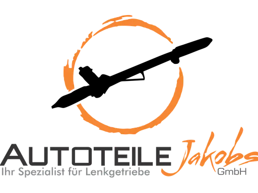 Logo von Jakobs Autoteile: schwarzes Lenkgetriebe in orangem Kreis, darunter Schriftzug.