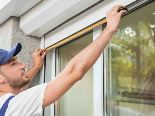 Obrero mide ventana para calcular el precio cambiar ventanas y persianas.