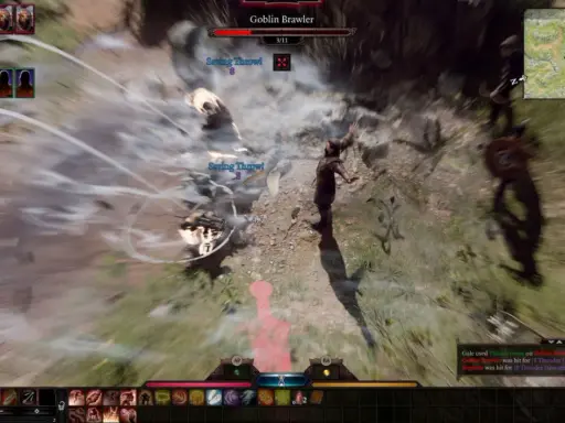 Combate en Baldur's Gate 3. Los requisitos del juego son altos, pero la acción vale la pena. ¡Un brawler goblin recibe daño!