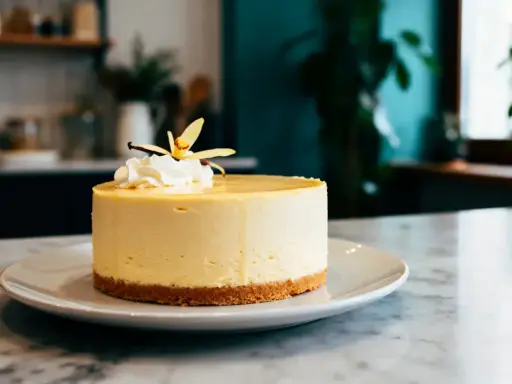 Gâteau crémeux à la vanille, garni de chantilly et d'une fleur. Une idée pour une recette ganache vanille sans chocolat blanc Marmiton.