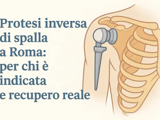 Illustrazione di una protesi inversa spalla, con testo che ne spiega indicazioni e recupero.