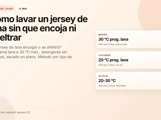 Guía para lavar lana merino: programa lana a 30°C, detergente sin enzimas y secado en plano para evitar que encoja o se afieltre.