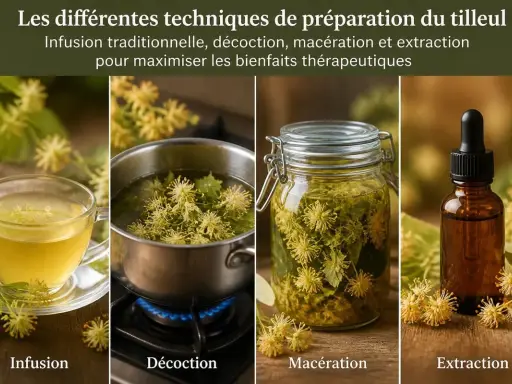 Infusion, décoction, macération et extraction du tilleul pour en tirer tous ses bienfaits.