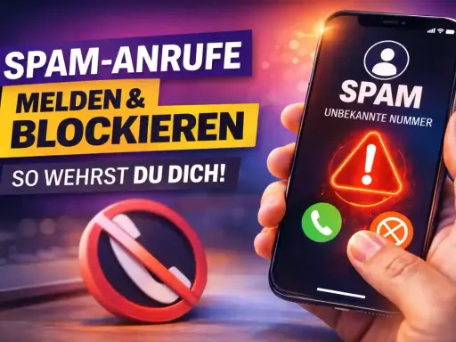 Schutz vor spam-anrufe aktuell: Handy zeigt Warnung für unbekannte Nummer. Ein rotes Verbotsschild für Anrufe symbolisiert das Blockieren.