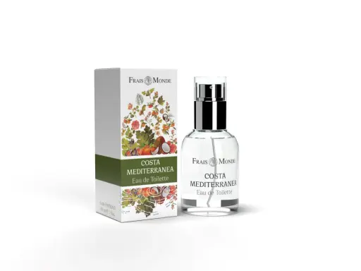Profumo "Costa Mediterranea" di Frais Monde, con note floreali e fruttate, evoca una passeggiata su una nave lungo la costa mediterranea.