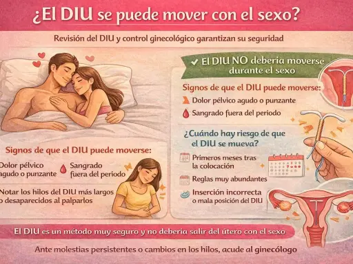 El DIU es seguro, pero si hay dolor pélvico o sangrado inusual, podría moverse. Evita posiciones que causen presión.