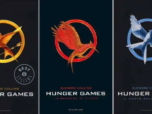 Le copertine dei libri di Suzanne Collins: "Hunger Games", "La ragazza di fuoco" e "Il canto della rivolta". Scopri cosa sono gli Hunger Games!