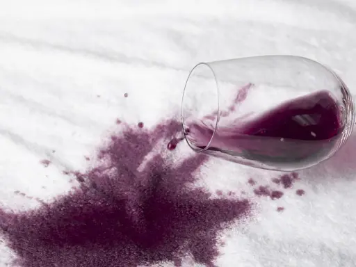 Rozlane czerwone wino na białym materiale. Jak szybko sprać czerwone wino, by ratować ulubioną tkaninę?