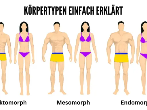 Körpertypen einfach erklärt: Ektomorph, Mesomorph und Endomorph. Die Frau im mittleren Paar ist ein Mesomorph, mit athletischem Körperbau.