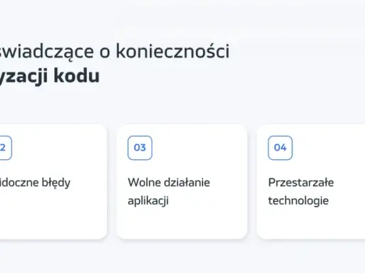 Sygnały świadczące o konieczności refaktoryzacji kodu: komunikacja od deweloperów, błędy, wolne działanie, przestarzałe technologie, słaba architektura.