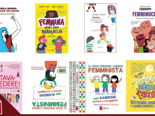 Una raccolta di libri sul femminismo per bambini e adulti, con copertine colorate e messaggi di empowerment.