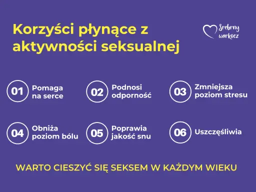 Korzyści z aktywności seksualnej: poprawia serce, odporność, sen, obniża ból, stres. Dużo seksu uszczęśliwia w każdym wieku.