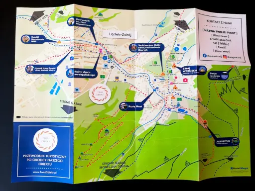 Mapa Lądka-Zdroju z zaznaczonymi atrakcjami, w tym Zdrojem Wojciech. Znajdziesz tu również informacje o **łądek zdroj** i okolicach.