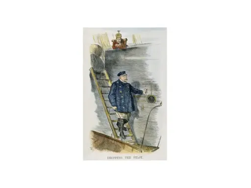 Karikatur "Dropping the Pilot" zeigt Bismarck, der den Lotsen (symbolisiert durch den jungen Kaiser) entlässt. Analyse der politischen Symbolik.