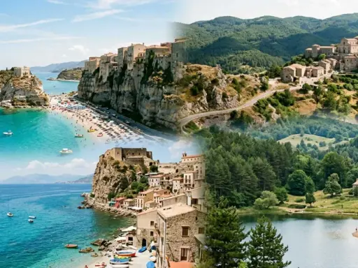 Tropea e borghi montani, due volti della Calabria. Paesaggi marini con spiagge affollate e castelli a picco sul mare, alternati a colline verdi con antichi villaggi e laghi sereni. Posti belli in Calabria che incantano.