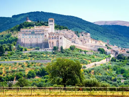 La Basilica di San Francesco domina il colle. Un panorama incantevole, perfetto per scoprire le cose da fare a Assisi.