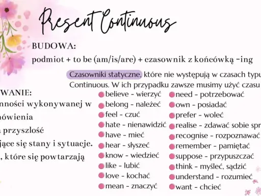 Present Continuous: budowa, zastosowanie i czasowniki statyczne. Terazniejsze czasy w języku angielskim.