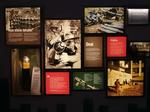 Carl Gustaf vapen: utställning om granatgeväret som sålts till över 40 länder. Bilder visar vapen, soldater och produktion.