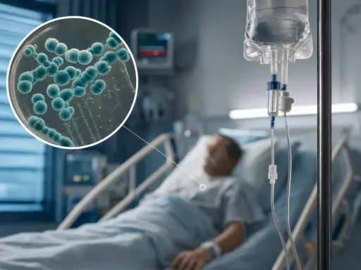 Ingrandimento di batteri in una capsula Petri, collegato a un paziente in ospedale con flebo. La domanda è: augmentin per quanti giorni?