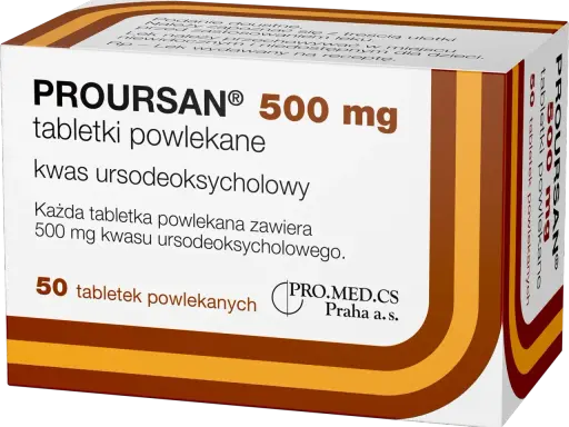 Poursan 500 mg, 50 tabletek powlekanych. Kwas ursodeoksycholowy. Działa na wątrobę jak kret, pomagając jej w regeneracji.