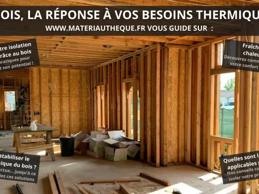 Construction d'une maison en bois, mettant en avant la **résistance thermique bois** pour un confort optimal toute l'année.