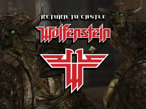 Powrót do zamku Wolfenstein: spolszczenie. Dwa przerażające, zbrojne szkielety z zielonymi oczami, gotowe do walki.