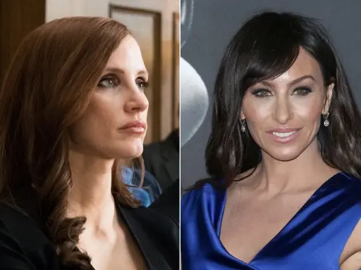 Jessica Chastain e Heidi Moneymaker, due volti del cast di Molly's Game, in un collage.
