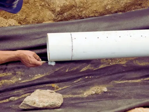 Main tenant applique un produit sur un tuyau blanc pour comment déboucher une canalisation enterrée.