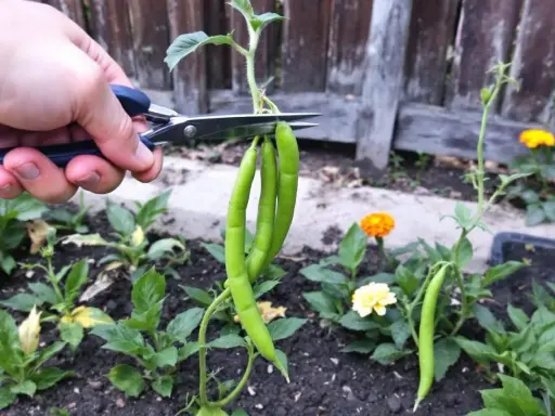 Main verte, on coupe des haricots verts pour les semer.