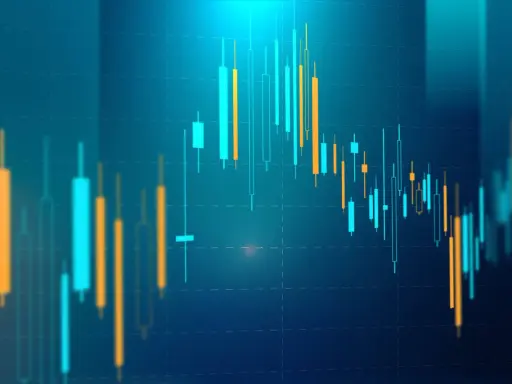 Gráfico de velas japonesas con barras ascendentes y descendentes, simulando la inversión y la rentabilidad en mercados financieros.