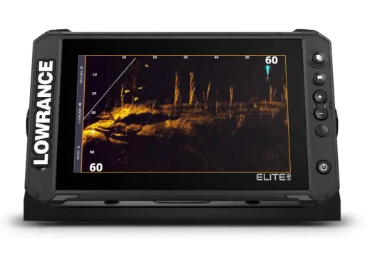 Écran Lowrance Elite FS affichant un sonar SideScan, idéal pour l'installation de sonde.