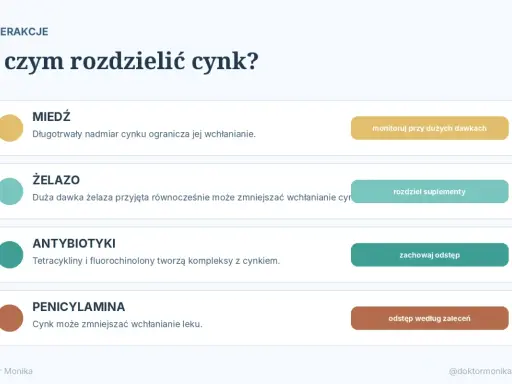 Cynk na co pomaga? Interakcje: z miedzią, żelazem, antybiotykami i penicylaminą.