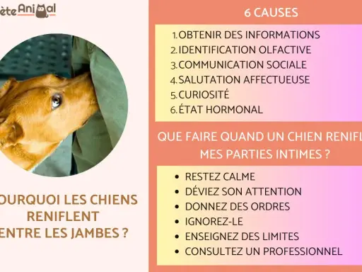 Un chien renifle entre les jambes pour obtenir des informations, une identification olfactive, une communication sociale, une salutation affectueuse, par curiosité ou à cause de son état hormonal.