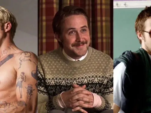 Ryan Gosling i tre olika roller: tatuerad, i en stickad tröja och som lärare. En hyllning till filmer med Ryan Gosling.