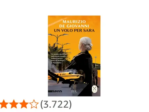 Copertina del libro "Un volo per Sara" di Maurizio de Giovanni. Una donna guarda un aereo privato al tramonto.