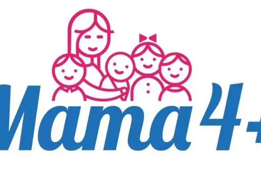 Mama 4+ - symbol rodziny z dziećmi, sugerujący korzyści dla rodziców, np. emerytura za 4 dzieci.