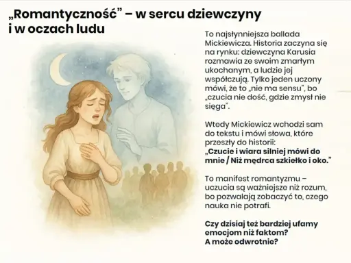 Ilustracja przedstawia dziewczynę w białej sukni, która trzyma się za serce, obok niej unosi się duch mężczyzny.