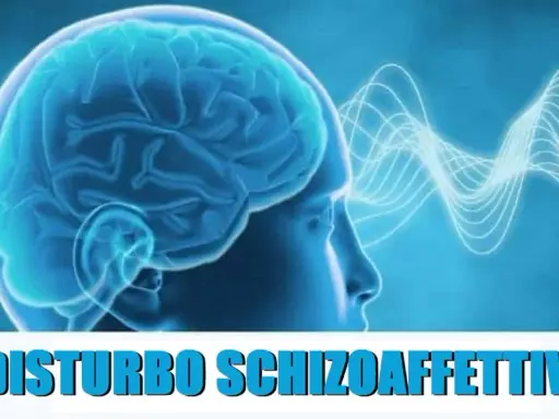 Cervello umano stilizzato con onde cerebrali luminose. Il testo in basso recita "IL DISTURBO SCHIZOAFFETTIVO", indicando una condizione neurologica complessa.